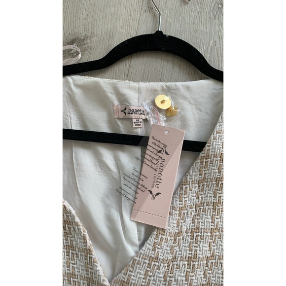 NWT Nanette Lepore tweed dress Buttons style  14 classic elegant warm sand white - Picture 8 of 13